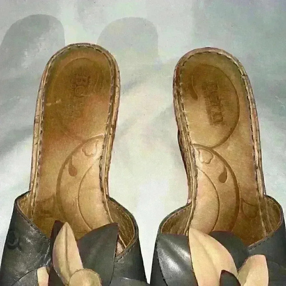 Born B08104 Flower Brown Leather Slip On Cork Wedge Slide Sandals Women's Size 8 - Picture 5 of 12